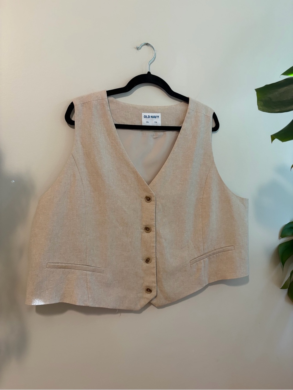 Old Navy Light Beige Linen-Blend Vest